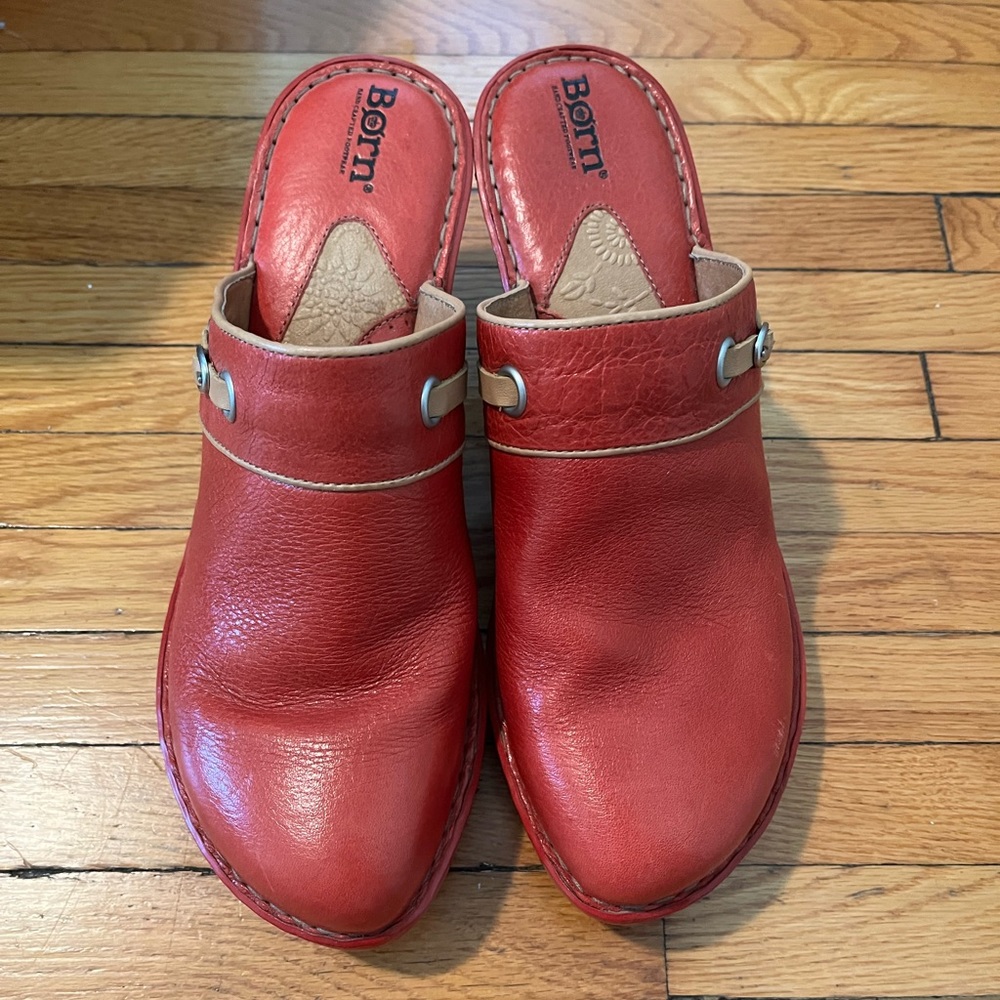 Born red leather mules size 10